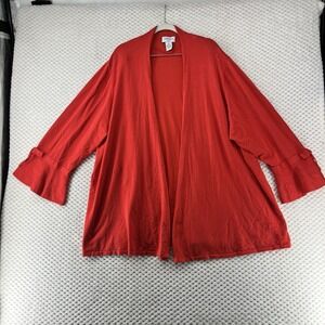 Carmen Marc Valvo Open Front Cardigan Bell Sleeve Knit Top Red‎ 3X